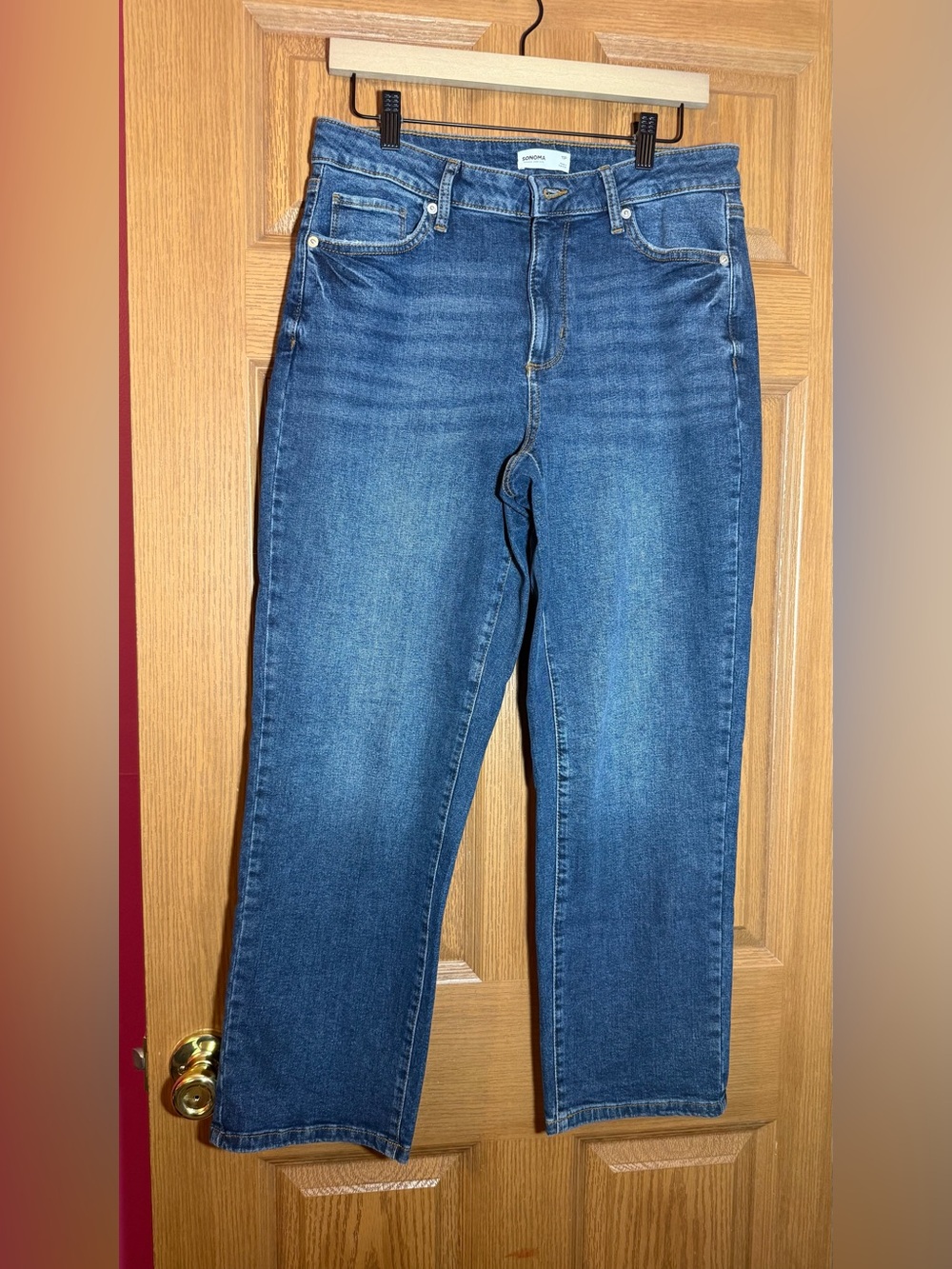 Sonoma Women's Classic Straight-Leg Blue Jeans with missing button